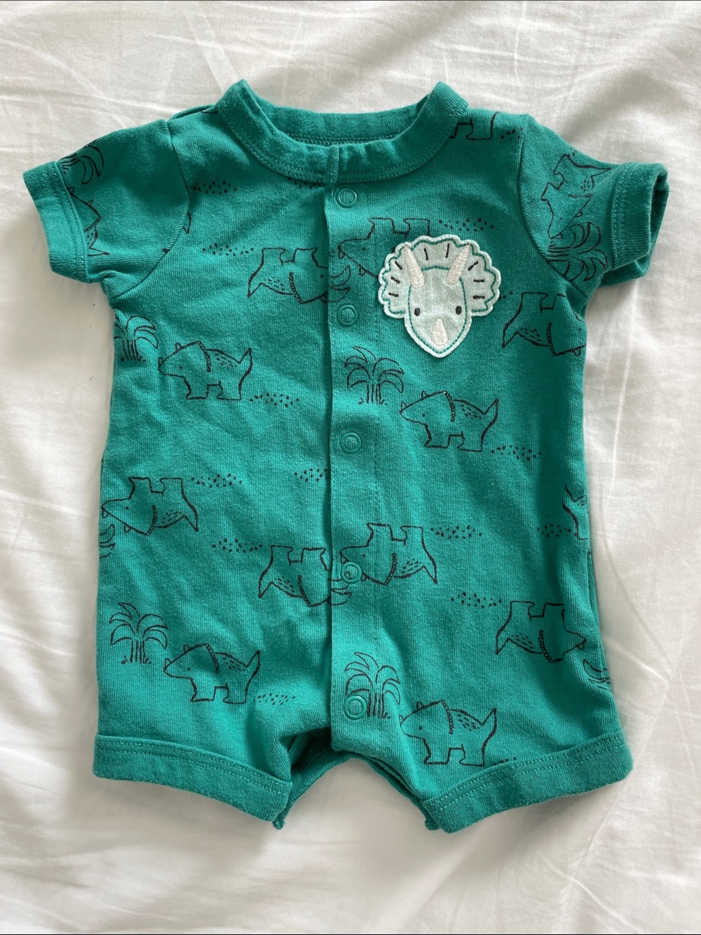 Carter’s Teal Dinosaur Patch Short-Sleeve One-Piece Newborn